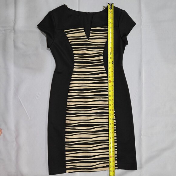 NWOT CONNECTED Apparel black with tan stripes dress size 4P - Picture 3 of 7